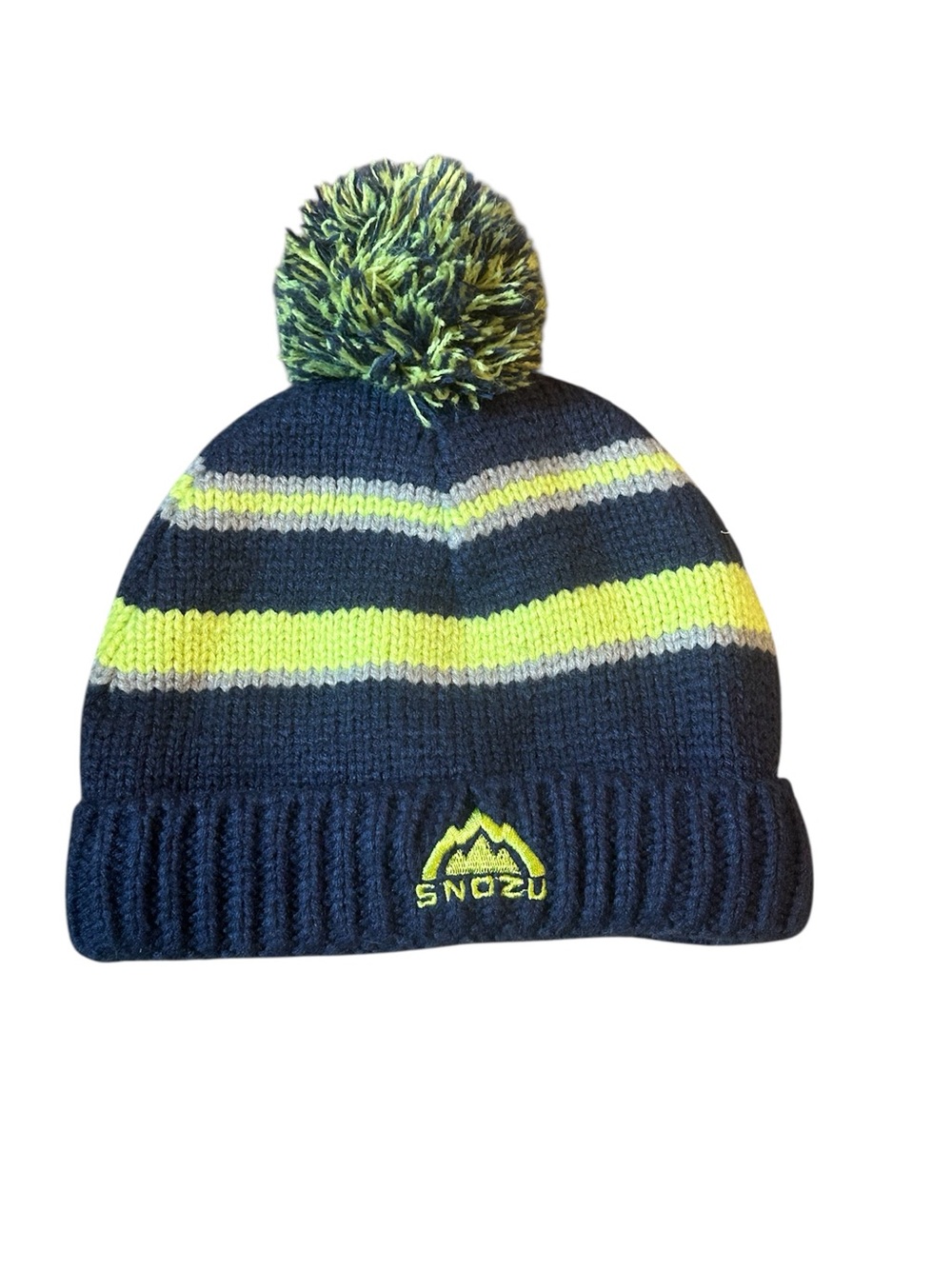 Snozu Kids Navy & Neon Yellow Pom Beanieu